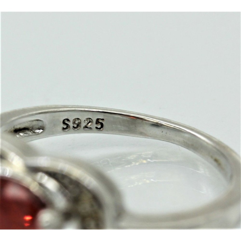 925 Sterling Heart Ring, Red Ruby Gemstone Size 8 - image 7